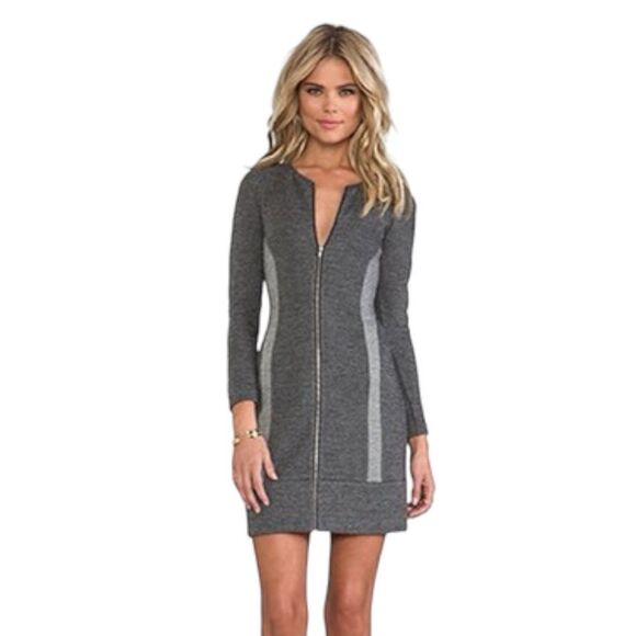 Theory  Chayenne Two-Tone Front-Zip Long Sleeve Mini dress Women 4 - Picture 3 of 14